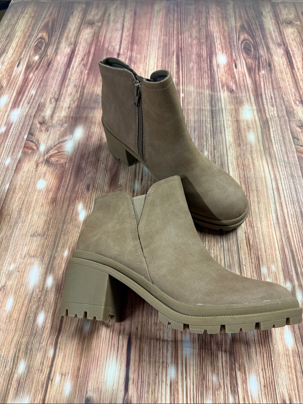 Jellypop Taupe Suede Block Heel Ankle Booties